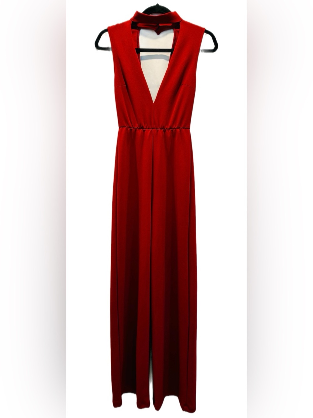 G by GUESS Red Choker Neck Deep V Jumpsuit Wide Leg XS